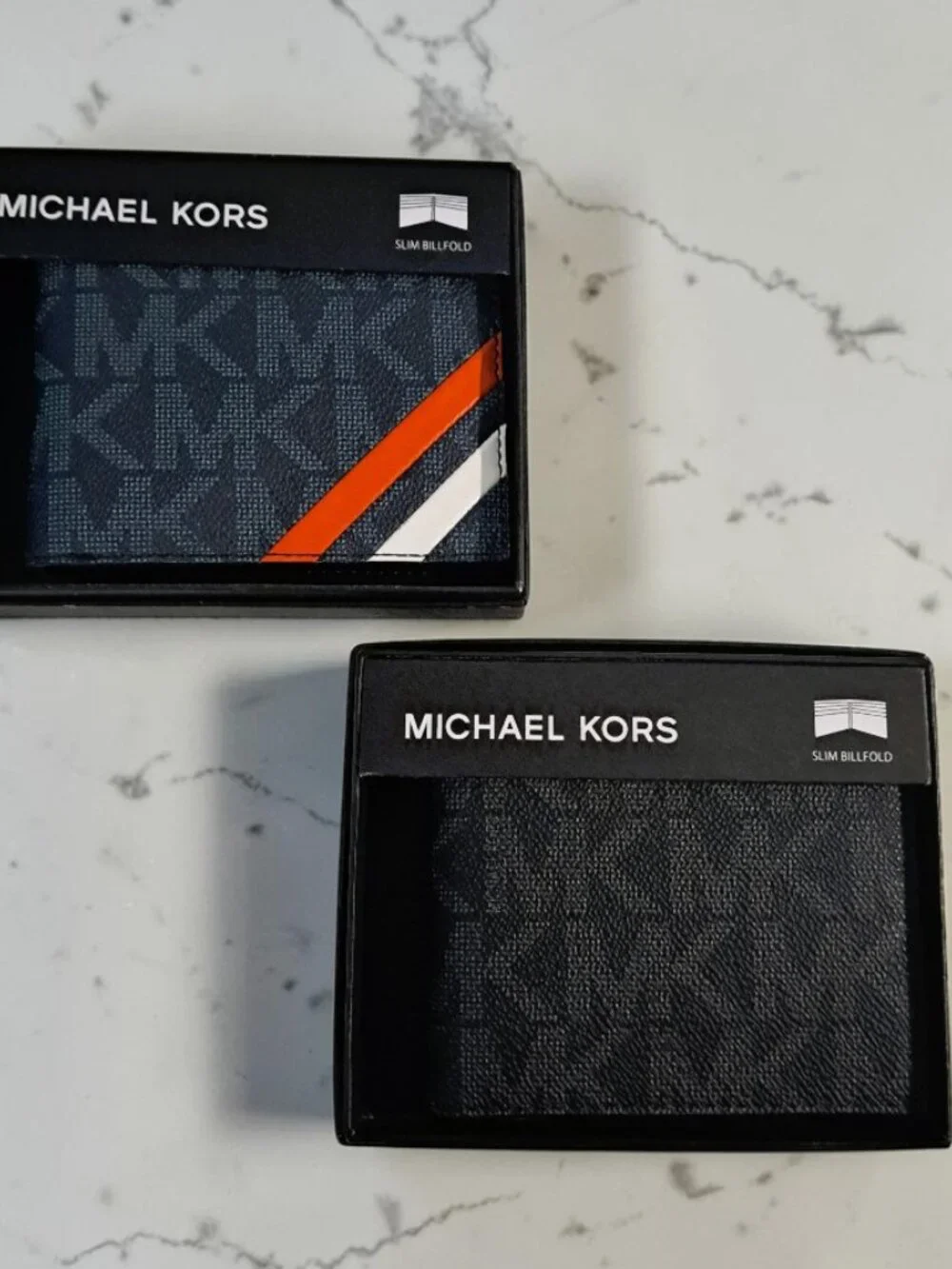 Michael Kors Men’s MK Black & MK Red /Blue /White Billfold Wallet Bundle